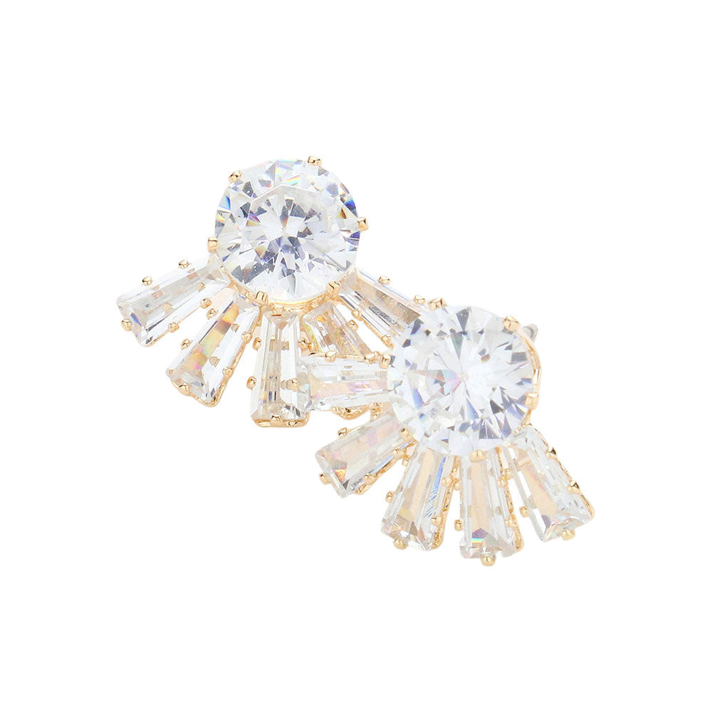 Round Stone Accented Stud Evening Earrings