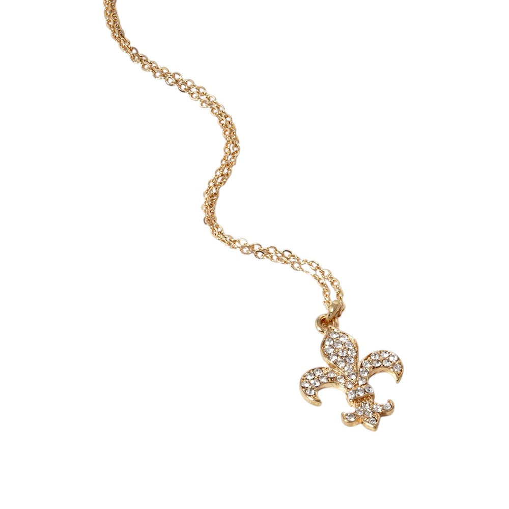 Stone Paved Fleur de Lis Pendant Necklace