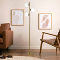 Modern Floor Lamp – Brushed Gold Finish, Opal Glass Shade & Round Metal Base