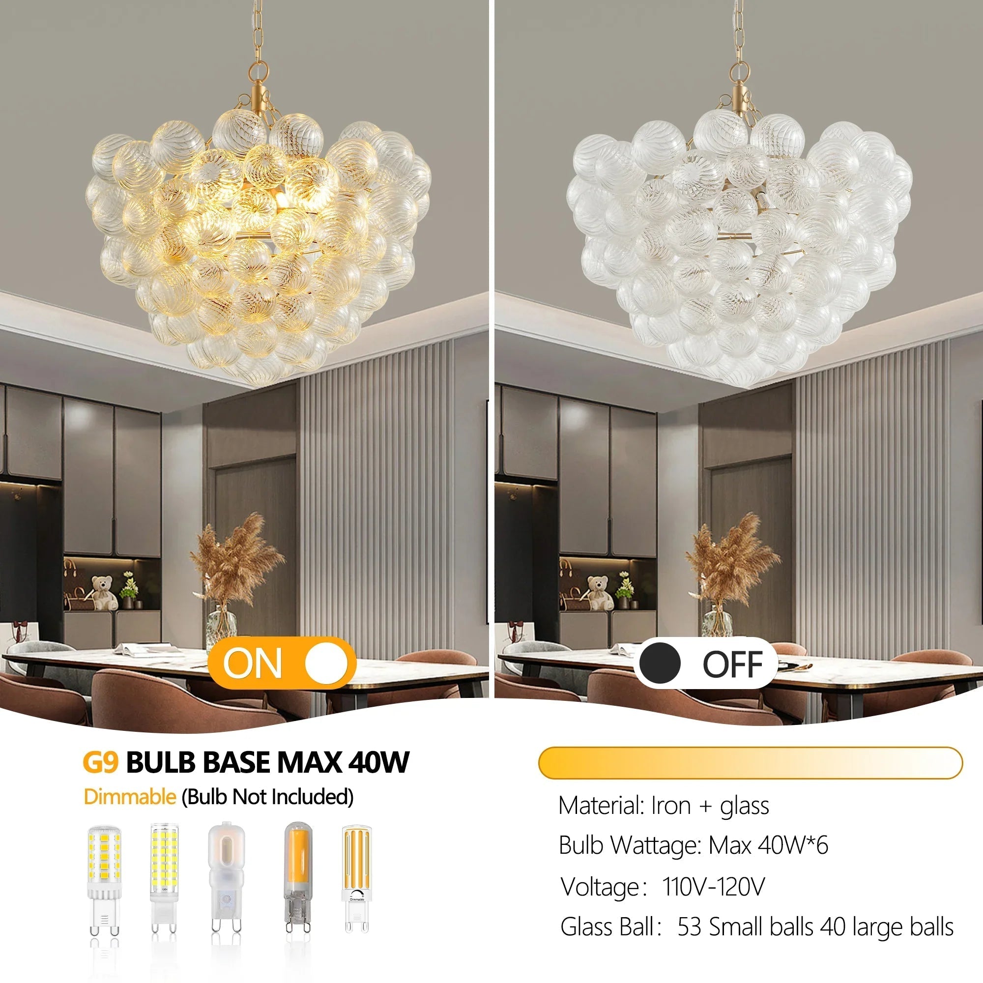 20" Gold Pendant Chandelier with Threaded Clear Glass Globe | 3-Light Adjustable Height Ceiling Light — Living Room, Dining Room & Kitchen