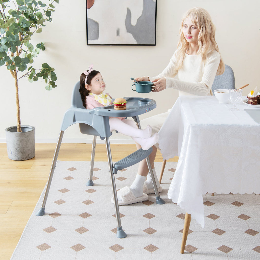 4-in-1 Convertible Baby High Chair with Removable Double Tray-Gray