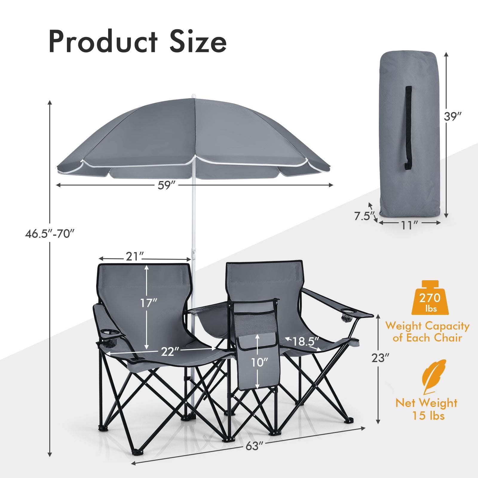 Portable Folding Picnic Double Chair