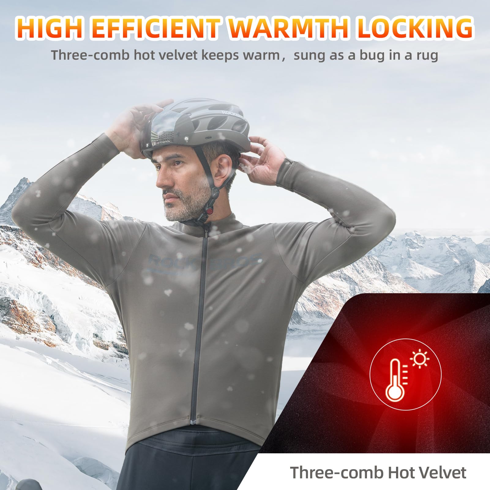 ROCKBROS Men's Long Sleeve Cycling Jersey with full zipper rear pockets perfect fit for outdoor sports