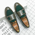 Green Shallow Loafers Double Buckle &nbsp;Men Fashion Shoes.