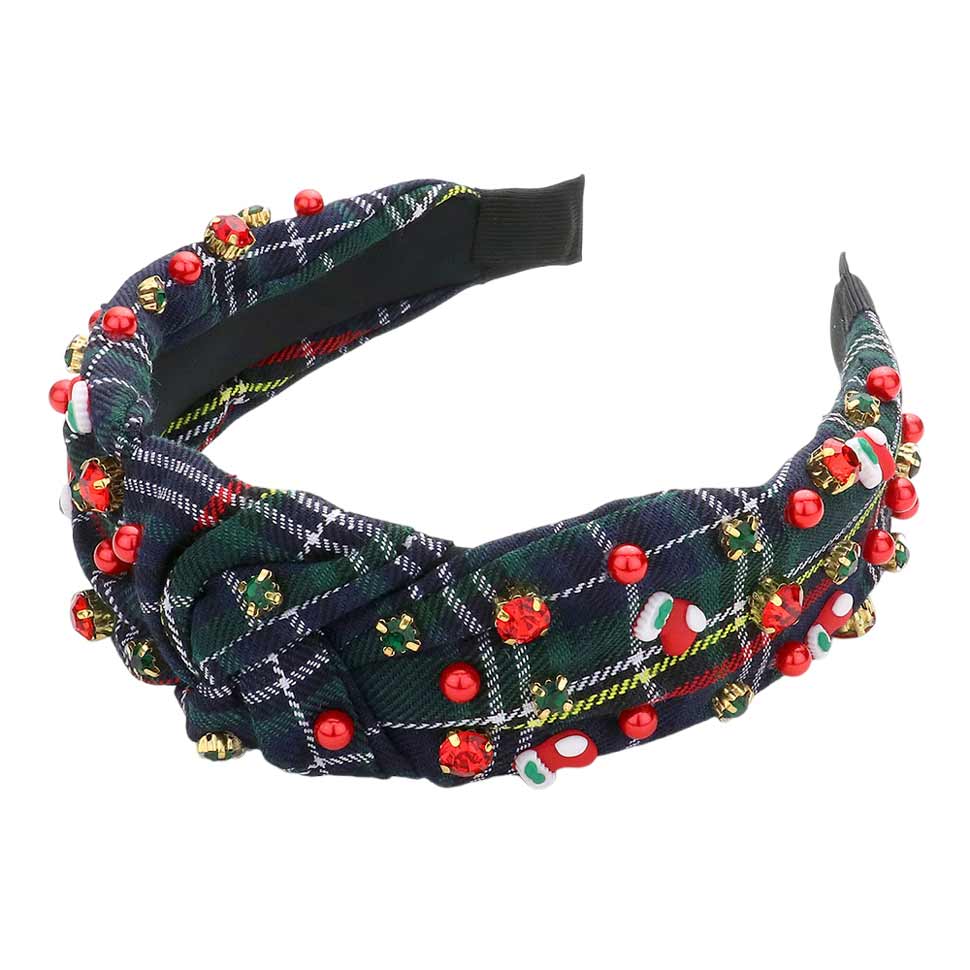 Socks Pearl Stone Knot Burnout Check Patterned Headband