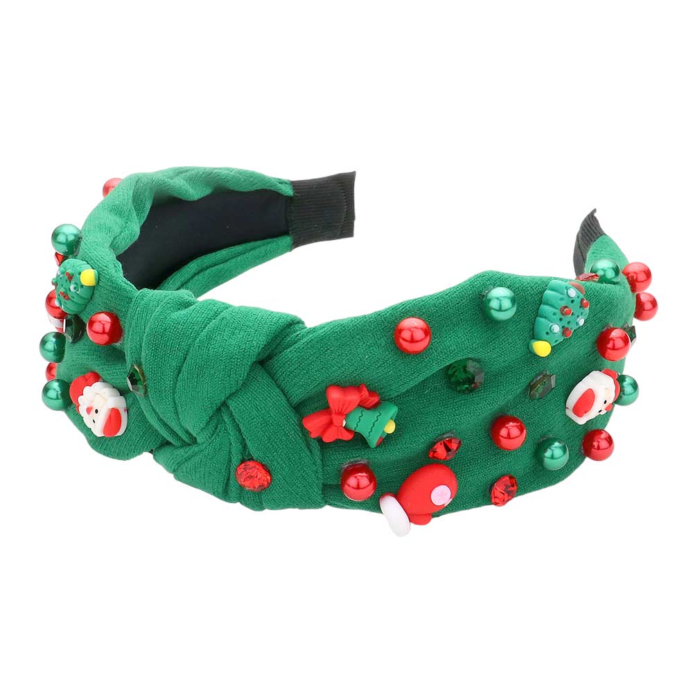 Tree Santa Claus Jingle Bell Glove Pearl Stone Knot Headband