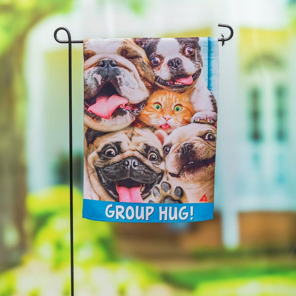 Group Hug Puppies Kitty Garden Flag 2 Sided Decorative