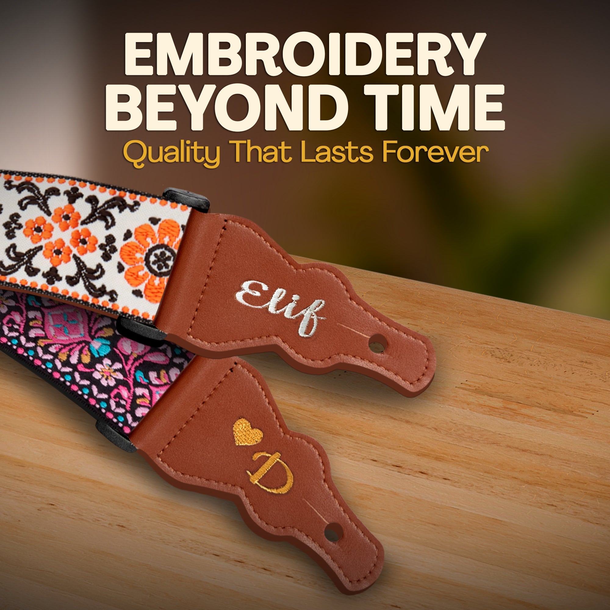 Custom Pink Woven Vintage Design Guitar Strap W/FREE BONUS- 2 Picks + Strap Locks + Strap Button
