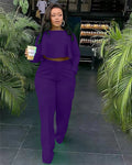 Elegant Work Wear Two Piece Set Fall Clothes for Women Ruffles Crop Top and Wide Leg Pants Suits Matching Sets Sexy Club Outfits
