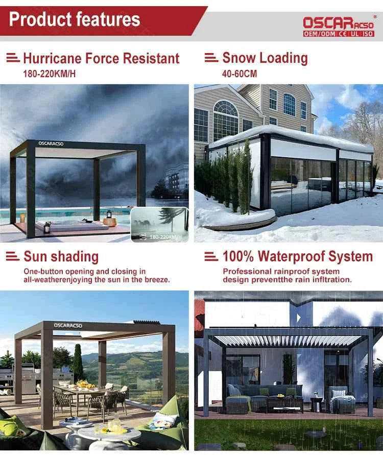 Garden Gazebo Pergola Patio Canopy Greenhouse Pavilion Carports Covers Aluminum Powder Coated for Villa Swimming Pool pergola