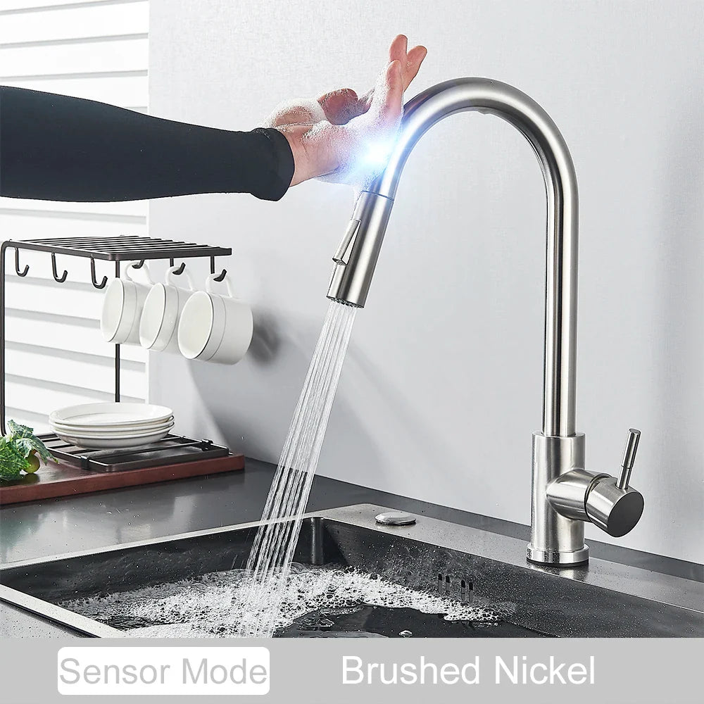 Black Pull Out Sensor Kitchen Faucet Touch Control Faucet 2 Function Mixer For Sink Tap Sprayer Single Handle Mixer Tap