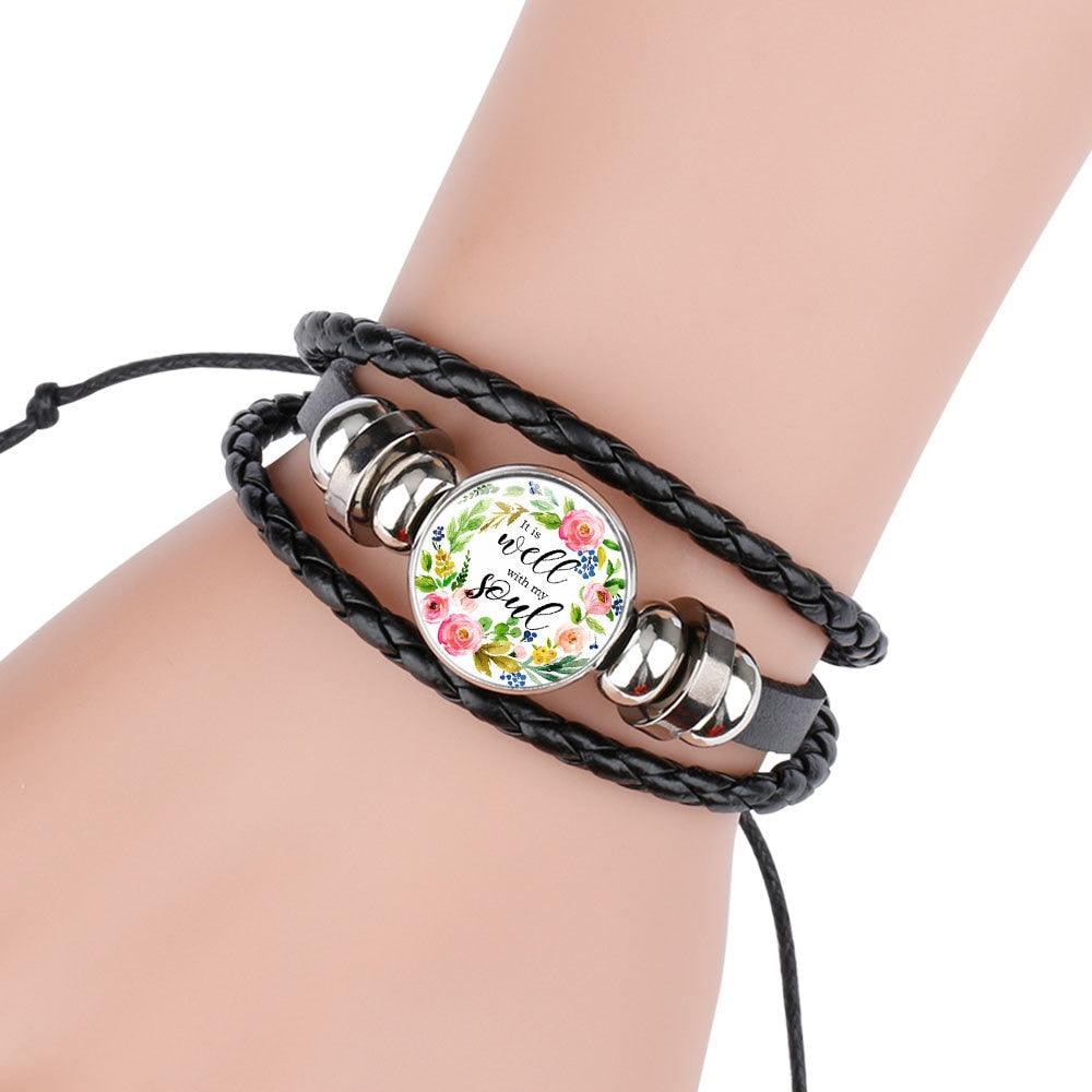 Proverbs Charm Leather Women Bracelet