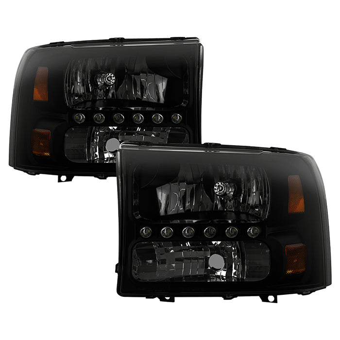 SPYDER Xtune Ford F250 F350 Super Duty 99-04 1Pc Headlights w/ LED Black Smoked HD-JH-FF25099-LED-BSM 9030215