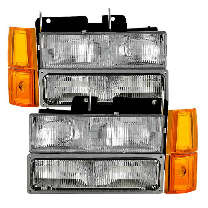 SPYDER Xtune GMC Yukon 94-99 Headlights w/ Corner & Parking Lights 8pcs Sets - OEM HD-JH-GCK94-OE-C-SET 9034411