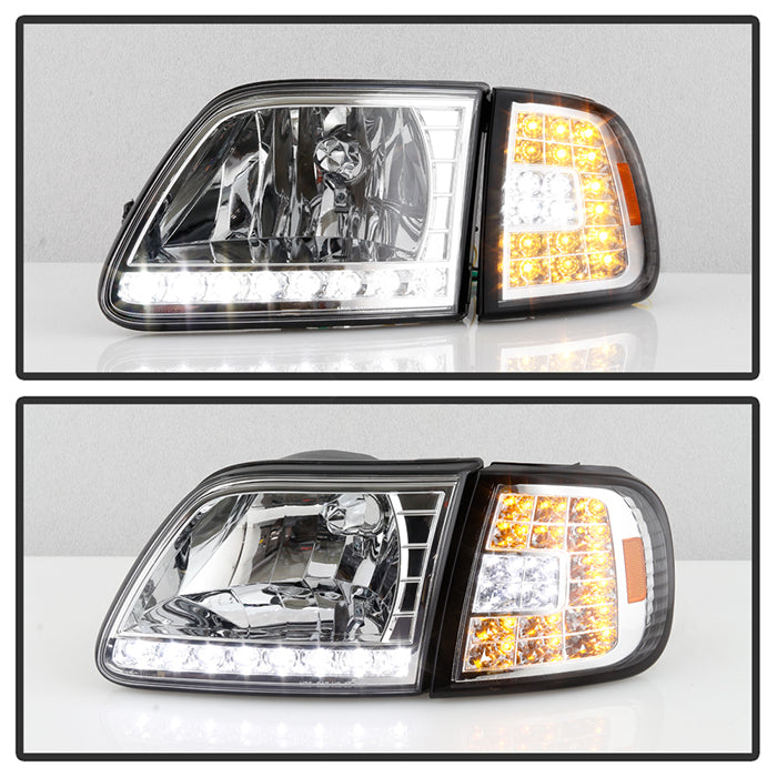 SPYDER Xtune Ford F150 97-03 Crystal Headlights w/ Clear LED Corners Chrome HD-ON-FF15097-LED-SET-C 5014191