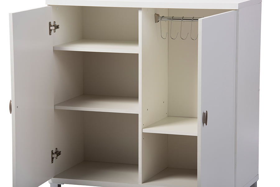 Baxton Studio Marcy Modern and Contemporary White Wood Entryway Handbags or School Bags Storage Sideboard Cabinet