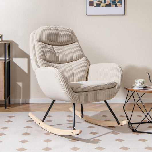 Upholstered Rocking Chair Nursery Glider Rocker with Padded Backrest and Seat-Beige