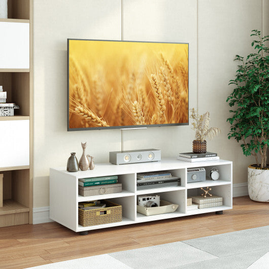 TV Stand for TV up to 55 Inch with 6 Storage Compartments-White