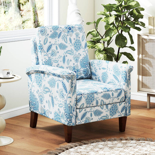 Floral Accent Chair Farmhouse Boho Armchair with Solid Wood Legs and High Back-Blue