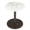 Round Marble Side Table Pedestal End Table with Stone Finish and Wooden-Black & White