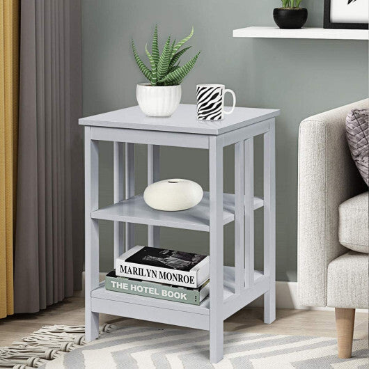 2 Pieces 3-Tier Nightstand with Reinforced Bars and Stable Structure-Dark Brown