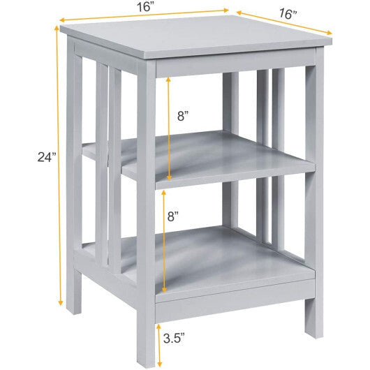 2 Pieces 3-Tier Nightstand with Reinforced Bars and Stable Structure-Dark Brown