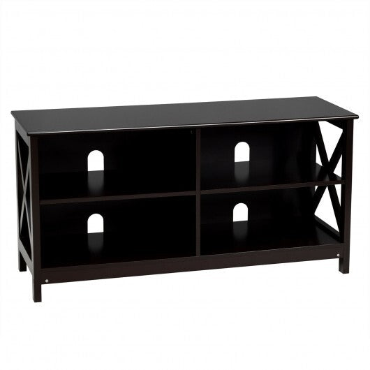 Wooden TV Stand Entertainment for TVs up to 55 Inch with X-Shaped Frame-Rustic Brown