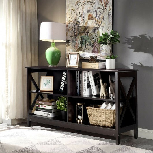 Wooden TV Stand Entertainment for TVs up to 55 Inch with X-Shaped Frame-Rustic Brown