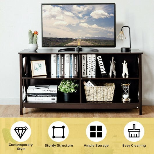 Wooden TV Stand Entertainment for TVs up to 55 Inch with X-Shaped Frame-Rustic Brown