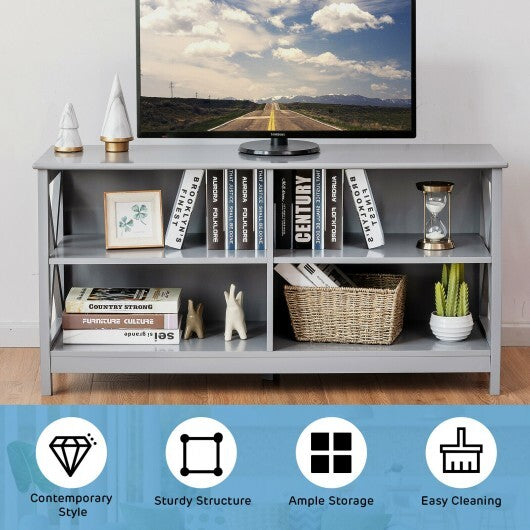 Wooden TV Stand Entertainment for TVs up to 55 Inch with X-Shaped Frame-Rustic Brown