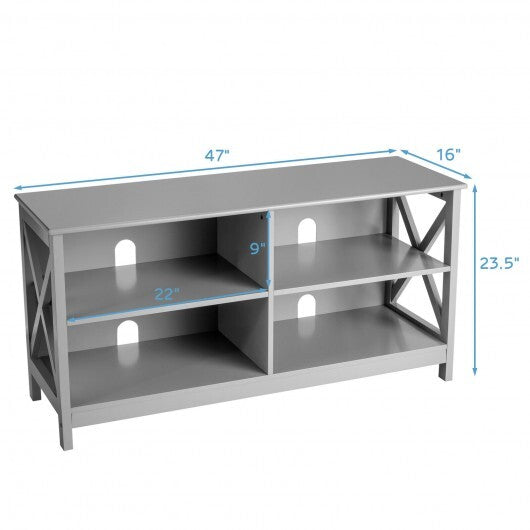 Wooden TV Stand Entertainment for TVs up to 55 Inch with X-Shaped Frame-Rustic Brown