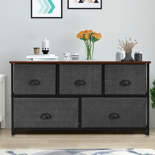 Dresser Storage Tower with 5 Foldable Cloth Storage Cubes-Black