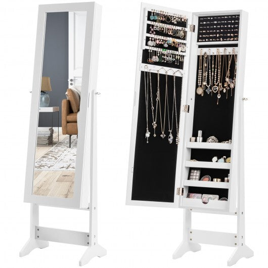 Mirrored Standing Jewelry Cabinet Storage Box-Black