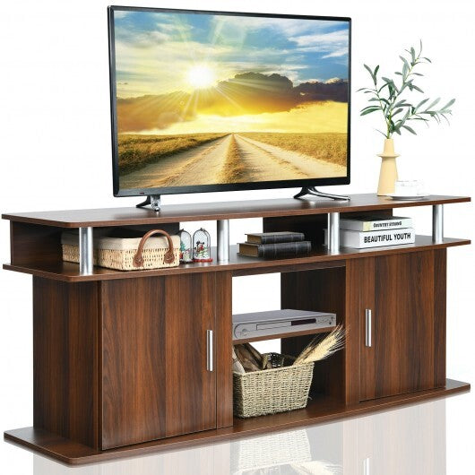 63 Inch TV Entertainment Console Center with 2 Cabinets-Walnut