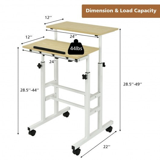 Height-adjustable Mobile Standing Desk with Split Top and Adjustable Angle-Natural