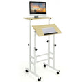 Height-adjustable Mobile Standing Desk with Split Top and Adjustable Angle-Natural