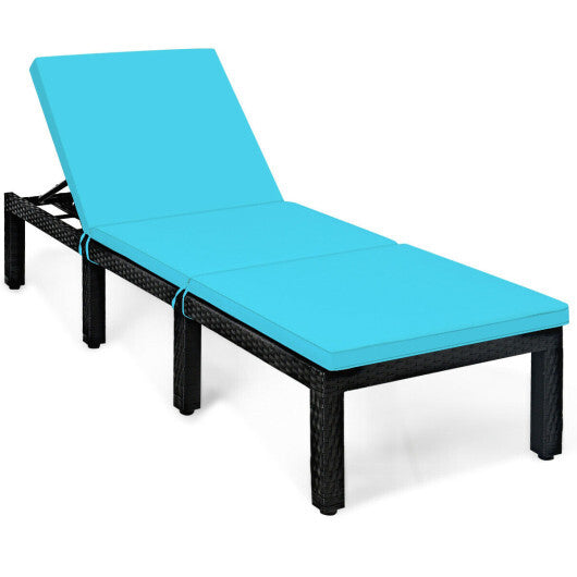 Patio Rattan Lounge Chair Chaise Couch Cushioned Height Adjustable-White