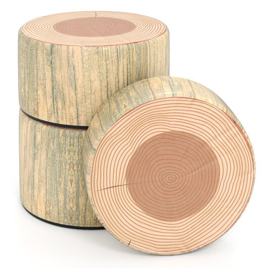 3-Piece Tree Stump Stool Set with Wood Printing Nature Decoration-Dark Walnut