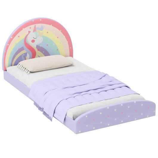 Twin Floor Bed Frame Upholstered Twin Size Kids Floor Bed with 210D Oxford Cloth Floor Mat-Blue