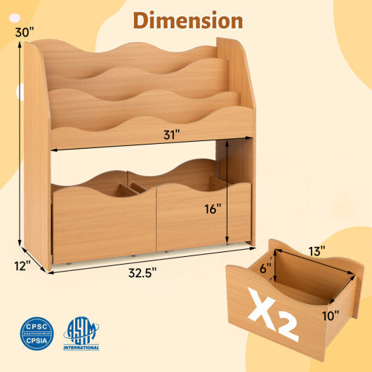 Kids Toy Wooden Storage Organizer with 2 Rolling Drawers for Kids Room-White