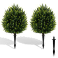 24 Inches Artificial Cypress Topiary Ball Tree Set with Ground Spike-Green