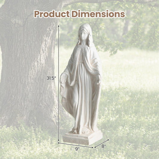 31.5 Inch Virgin Mary Statue with Aged Finish for Yard Patio-White