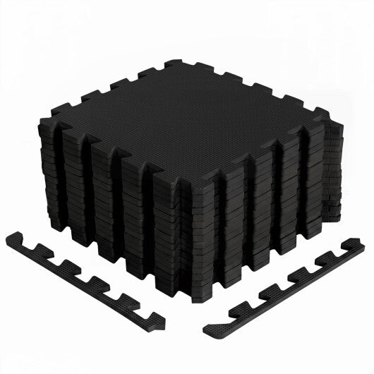 54 Pack EVA Foam Floor Tiles with Non-Slip & Borders for Home Gym-Black
