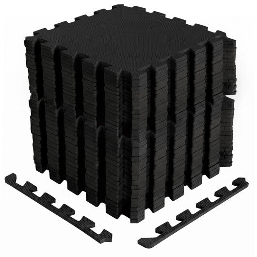 54 Pack EVA Foam Floor Tiles with Non-Slip & Borders for Home Gym-Black