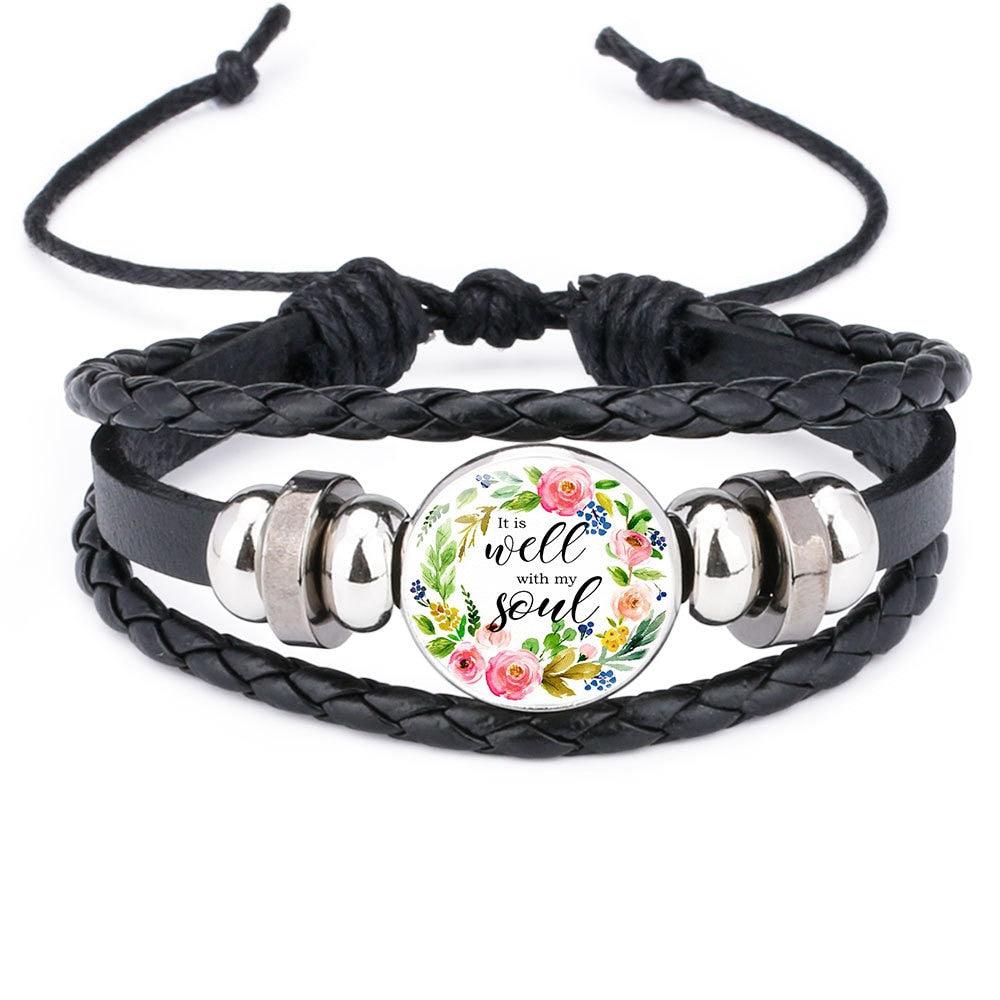 Proverbs Charm Leather Women Bracelet