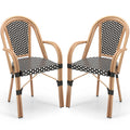 Hand-Woven PE Wicker Outdoor French Bistro Chairs Set of 2