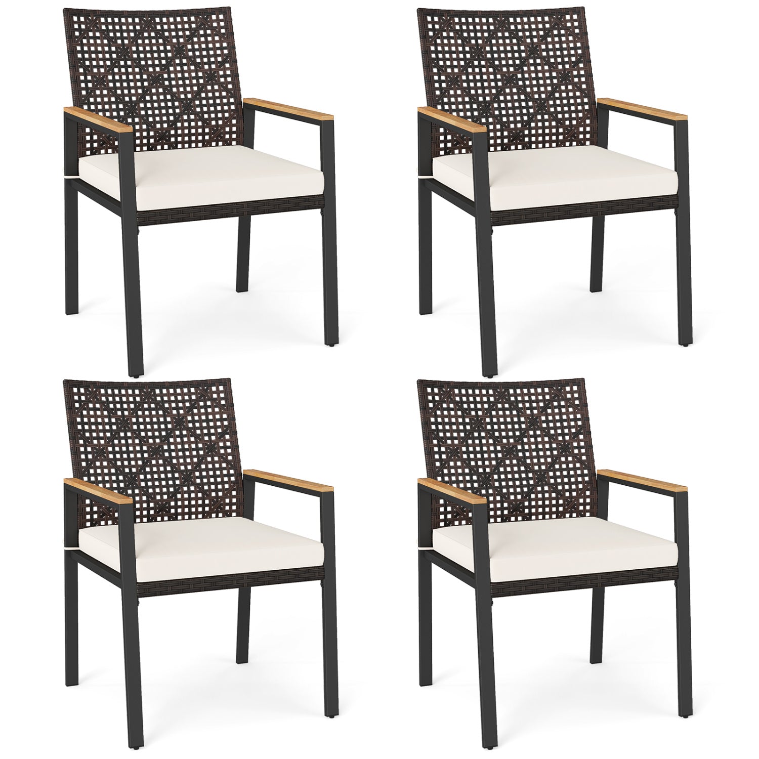 Patio Dining Chairs Set of 4 with Acacia Wood Armrests