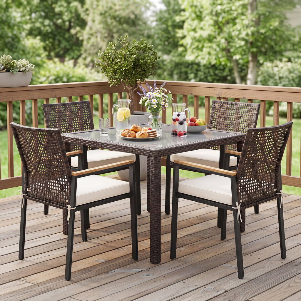 Patio Dining Chairs Set of 4 with Acacia Wood Armrests