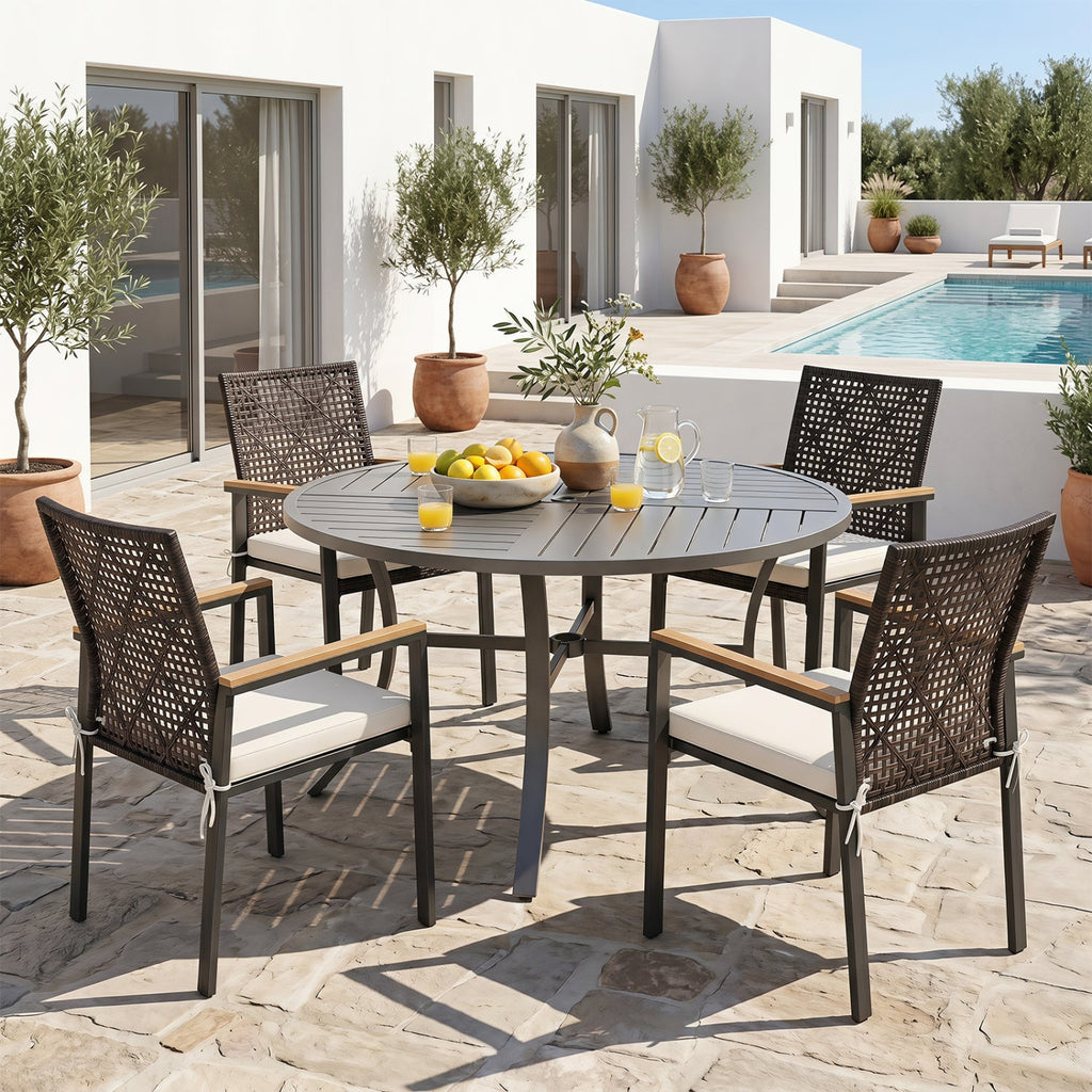 Patio Dining Chairs Set of 4 with Acacia Wood Armrests