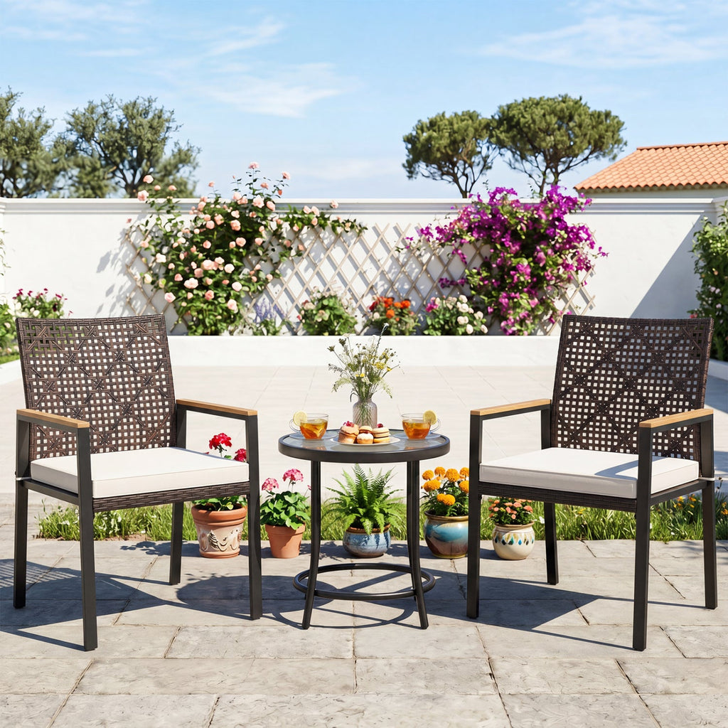 Patio Dining Chairs Set of 4 with Acacia Wood Armrests